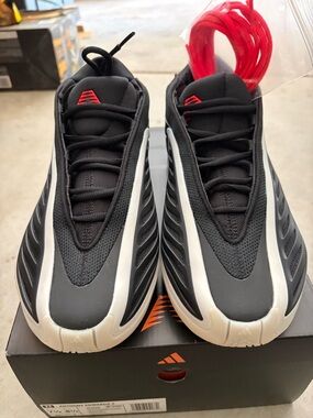 adidas Anthony Edwards basketball shoes Black White with Red Accents